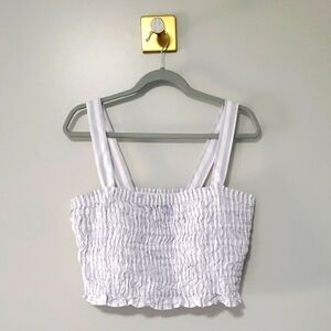 J. Crew Women Smocked Tank Top XL 100% Cotton White Gray Gingham Checkered Comfy